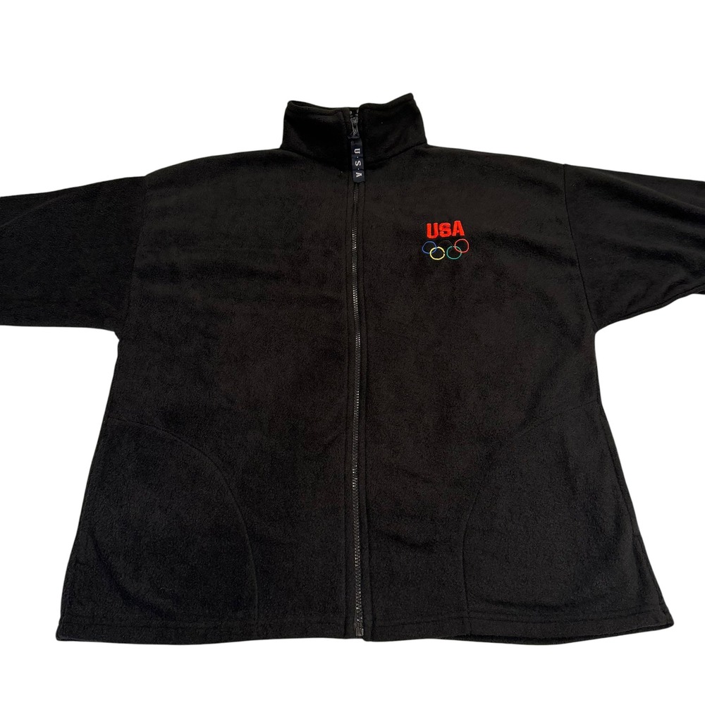 Vintage USA Olympic Games Fleece Jacket Black‎ Full Zip Mens Large Made in USA - Picture 3 of 8